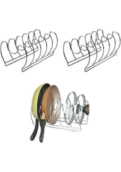 2'li Tava ve Tencere Kapağı Düzenleyici Mutfak Dolap ve Çekmece Organizeri 5 Bölmeli Mat Metal