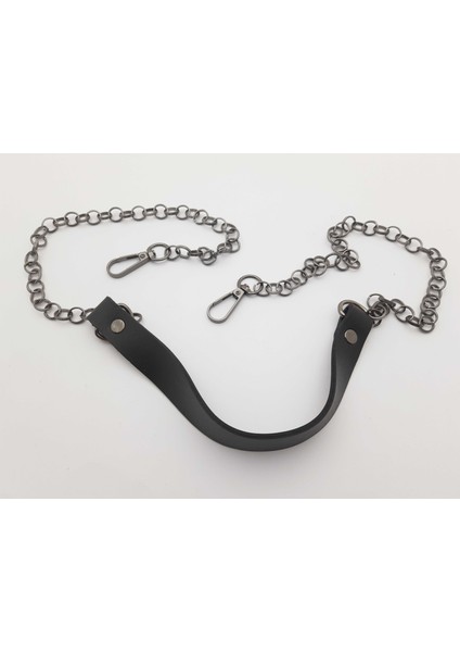 Siyah Renkte Deri Askılı Siyah Zincirli Çanta Sapı (105 cm Uzunluk)