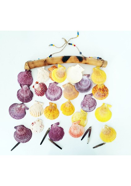 Renkli Deniz Kabuğu Sarkıtlı El Yapımı Rüzgar Çanı 12X40 cm - RZG28