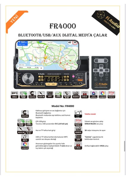 Fi Audio FR4000 Telefon Standlı Bluetooth/usb/aux Dijital Medya Çalar Oto Teyp