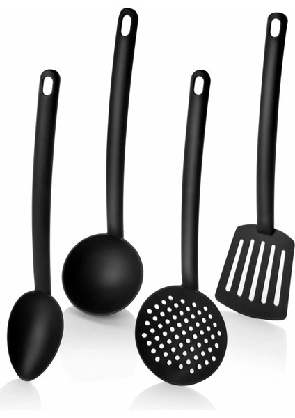 4'lü Lüx Yanmaz Yapışmaz Teflon Kaplama Servis Seti Kepçe Kevgir Spatula Kaşık Plastik Servis Takımı