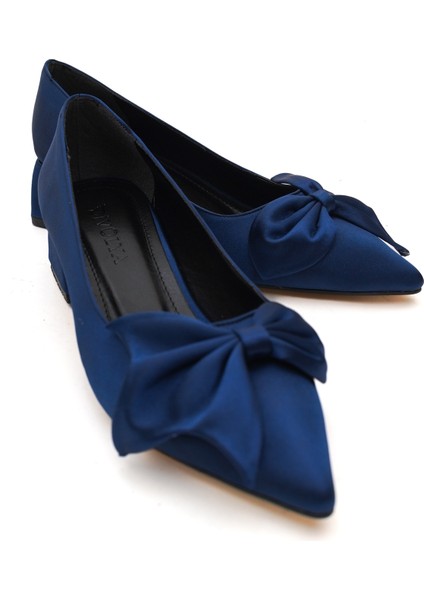 Camila Lacivert Saten Fiyonklu (4cm) Sivri Burun Topuklu Ayakkabı modelleri