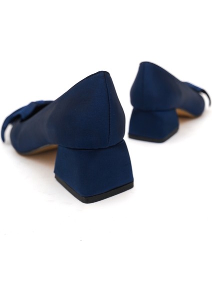 Camila Lacivert Saten Fiyonklu (4cm) Sivri Burun Topuklu Ayakkabı indirimleri