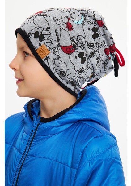 Açık Gri Erkek Çocuk Renkli Figürlü Bere Boyunluk Set Yumuşak Çift Katlı %100 Doğal Pamuklu Penye modelleri