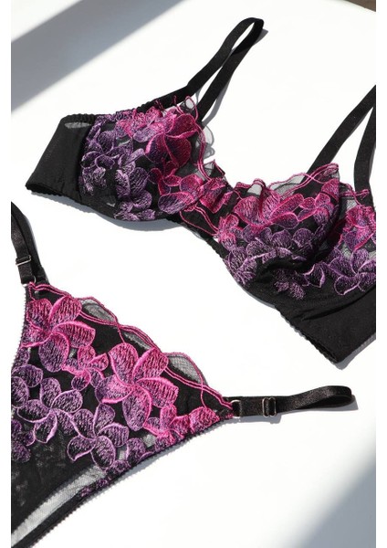 Madame Blume Lingerie - Black Blume Balenli Bralet Takımı Black Blume Bralet