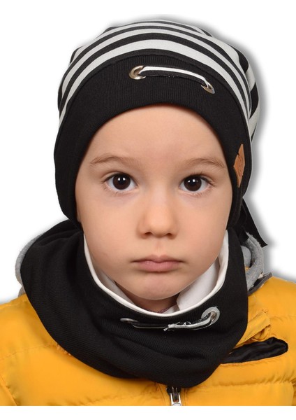 Erkek Siyah Beyaz Bere Boyunluk