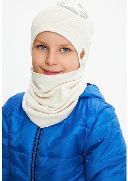 Beyaz Erkek Bebek Çocuk Ponponlu Bere Boyunluk Set Yumuşak Çift Katlı %100 Doğal Pamuklu modelleri
