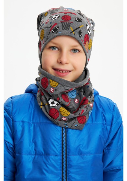 Füme Erkek Çocuk Renkli Figürlü Bere Boyunluk Set Yumuşak Çift Katlı %100 Doğal Pamuklu Penye fiyatları