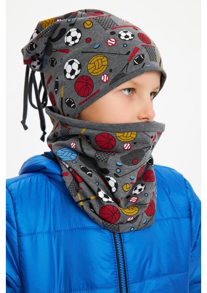 Füme Erkek Çocuk Renkli Figürlü Bere Boyunluk Set Yumuşak Çift Katlı %100 Doğal Pamuklu Penye modelleri