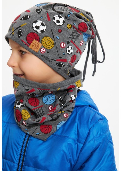 Füme Erkek Çocuk Renkli Figürlü Bere Boyunluk Set Yumuşak Çift Katlı %100 Doğal Pamuklu Penye fırsatları