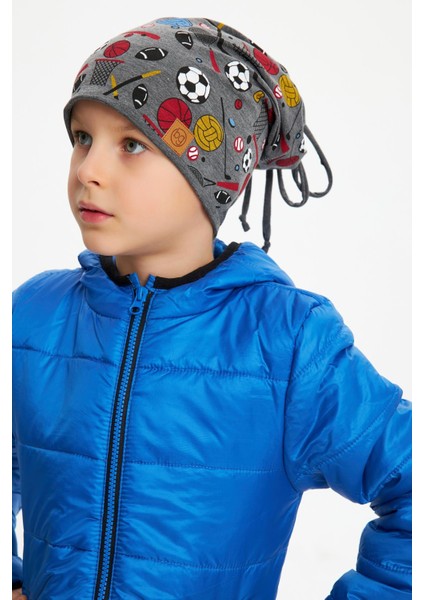 Füme Erkek Çocuk Renkli Figürlü Bere Boyunluk Set Yumuşak Çift Katlı %100 Doğal Pamuklu Penye indirimleri