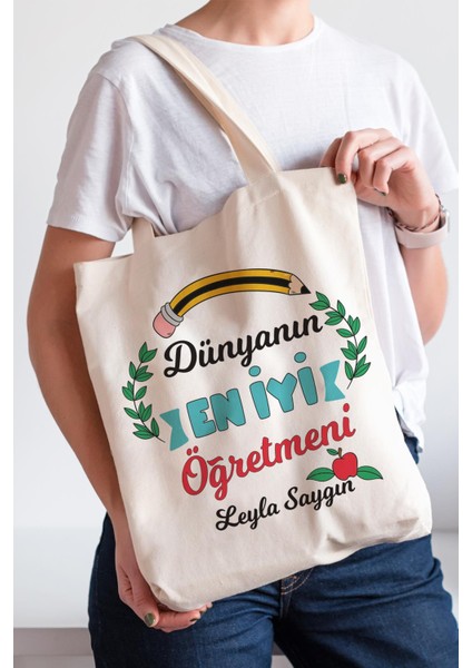 Öğretmene Hediye Isim Baskılı Bez Çanta Hediyelik Dünyanın En Iyi Öğretmeni -2