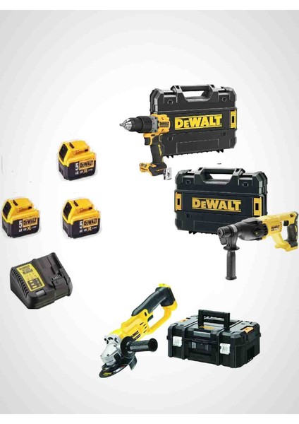 DCD805NT ( 90 Nm ) + DCH133NT ( 2.6 J ) + DCG412NT ( 125 mm ) + 3x 5 Ah Akü+ 1 Adet Dolum Cihazı