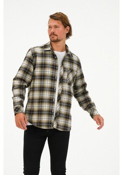 Erkek Haki Oversize Cep Detaylı Ekose Oduncu Gömlek fiyatları