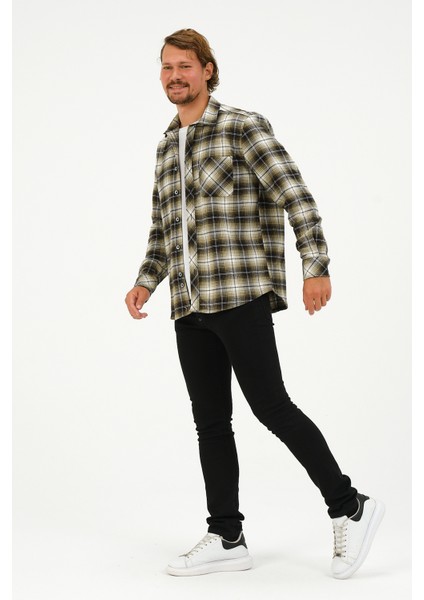 Erkek Haki Oversize Cep Detaylı Ekose Oduncu Gömlek fırsatları