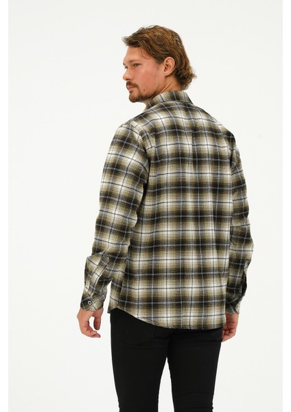 Erkek Haki Oversize Cep Detaylı Ekose Oduncu Gömlek indirimleri