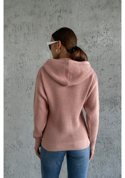 Kapüşonlu Uzun Kollu Pudra Renk Triko Kazak fırsatları