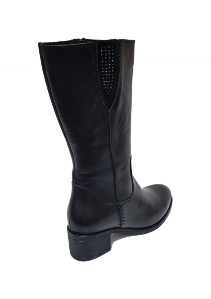 Içi Polarlı Deri Fermuarlı Rahat Kadın Kısa Topuk Çizme 9289 modelleri