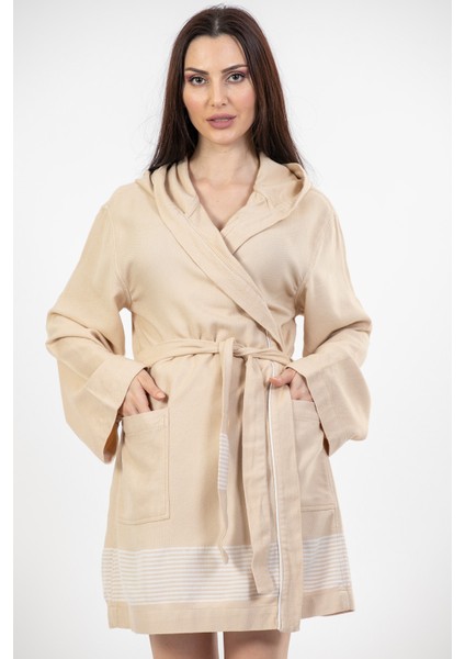 Lima Bej Comfy Classy Kapşonlu Bambu Peştamal Kadın Bornoz/Sabahlık S - M