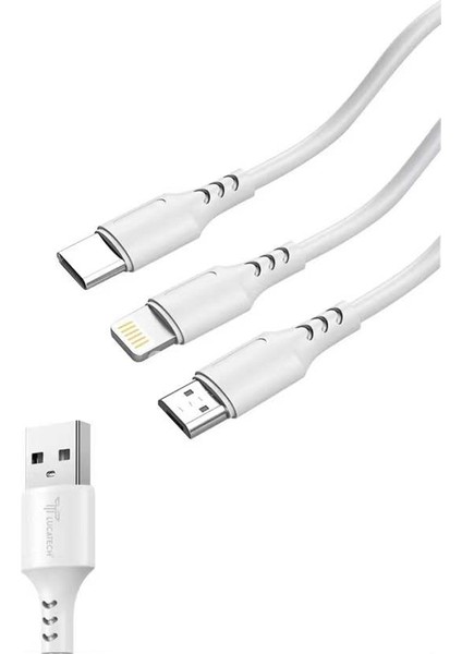 3lü Kablo Çoklu Şarj Kablosu iPhone / Micro / Type-C 3in1 USB Ultra Hızlı Şarj Kablosu