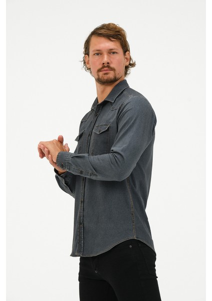 Slim Fit Denim Cepli Gömlek modelleri