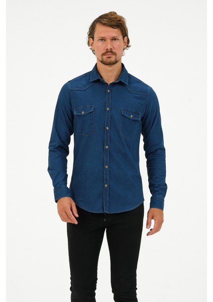 Slim Fit Denim Cepli Gömlek