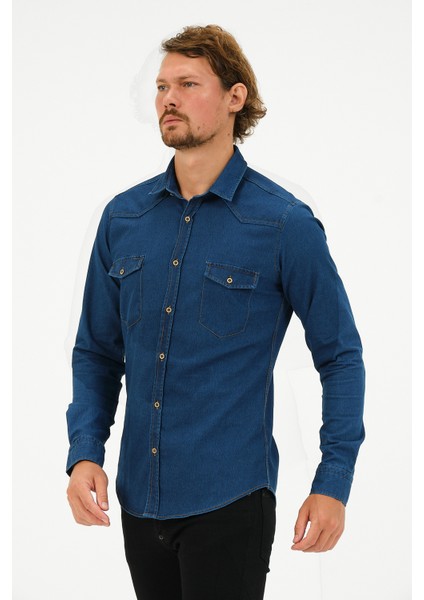 Slim Fit Denim Cepli Gömlek modelleri