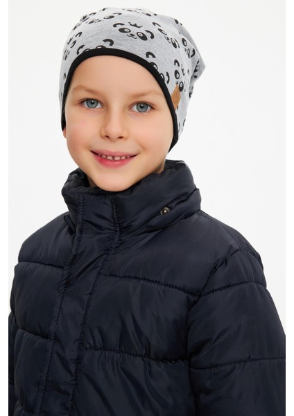 Gri Erkek Çocuk Panda Desenli Şapka Bere Yumuşak Çift Katlı %100 Doğal Pamuklu Penye modelleri