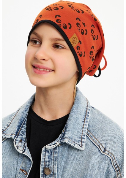 Kiremit Kız Çocuk Panda Desenli Şapka Bere Yumuşak Çift Katlı %100 Doğal Pamuklu Penye fiyatları