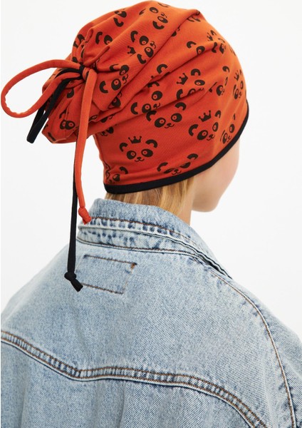 Kiremit Kız Çocuk Panda Desenli Şapka Bere Yumuşak Çift Katlı %100 Doğal Pamuklu Penye modelleri