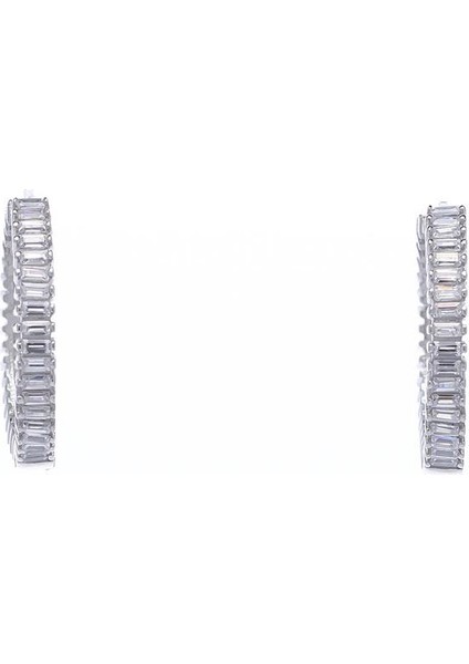 20 mm Halka Baget Taşlı 925 Ayar Gümüş Kadın Küpe