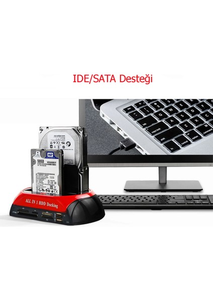 USB 2.0 Docking Combo Kart Okuyucu Sata HDD 2.5 / 3.5 Ide Station