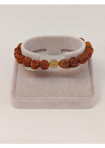 Gold Beril Taşlı Rudraksha Tohum Unisex Bileklik 8mm