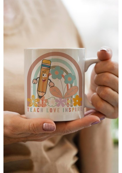 Öğretmenler Günü Hediyesi Kupa Bardak Teach Love Inspire
