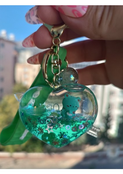 Kalpli Içi Figürlü Sulu Anahtarlık,hediyelik Sevimli Maskot