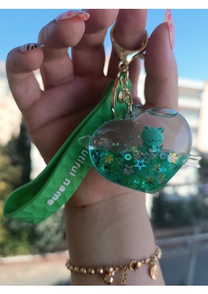 Kalpli Içi Figürlü Sulu Anahtarlık,hediyelik Sevimli Maskot