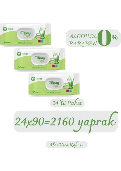 Mry Miray Life Aloe Vera Islak Mendil 90'lı 24 Adet