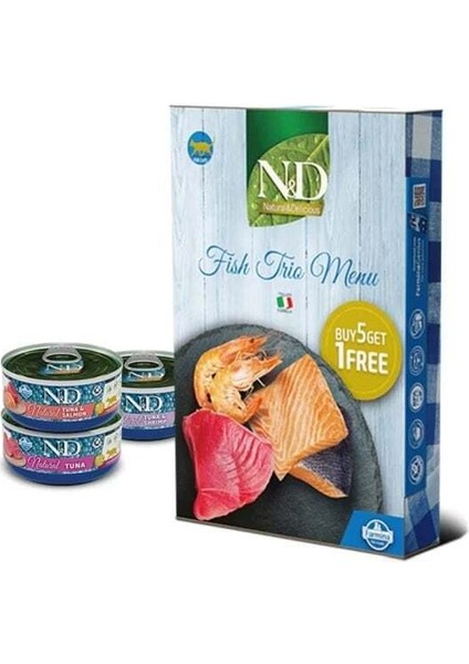 Nd Fish Trio Menu Karides ve Somon Balıklı Yetişkin Kedi Konservesi 70 gr 6 Al 5 Öde