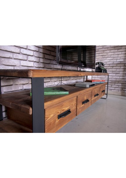 Masif Ahşap Çekmeceli Tv Ünitesi 240 X45X55 Cm-Açık Ceviz fiyatları