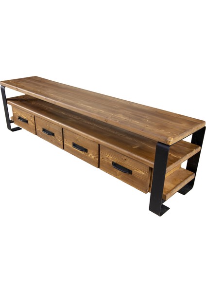 Masif Ahşap Çekmeceli Tv Ünitesi 240 X45X55 Cm-Açık Ceviz modelleri
