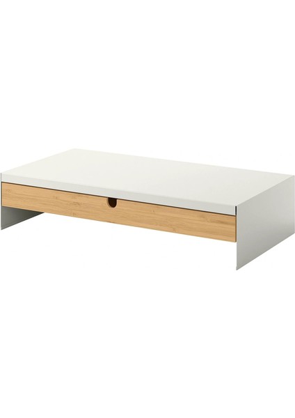 Monitör Yükseltici Meridyendukkan Beyaz Renk 47X26X10 cm Bambu, Çekmeceli Monitör Standı