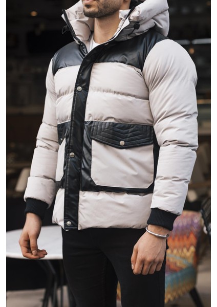 Erkek Beyaz Kapüşonlu Kışlık Mont & Kaban -FN20580 fiyatları