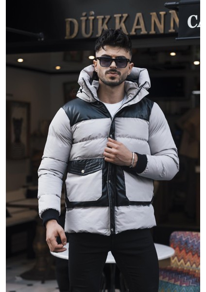 Erkek Beyaz Kapüşonlu Kışlık Mont & Kaban -FN20580 modelleri
