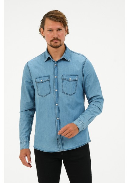 Slim Fit Denim Cepli Gömlek