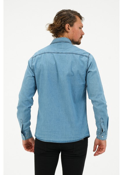 Slim Fit Denim Cepli Gömlek modelleri