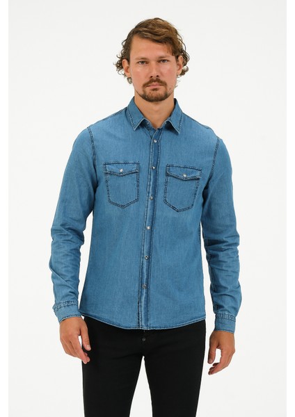 Slim Fit Denim Cepli Gömlek