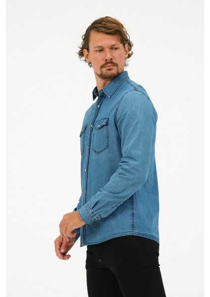 Slim Fit Denim Cepli Gömlek fırsatları