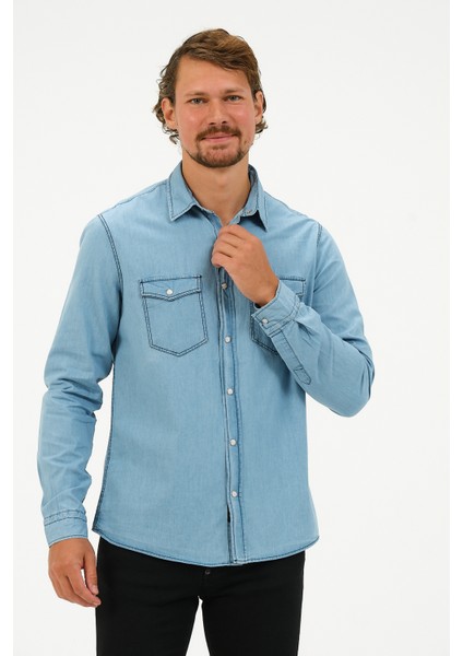 Slim Fit Denim Cepli Gömlek modelleri
