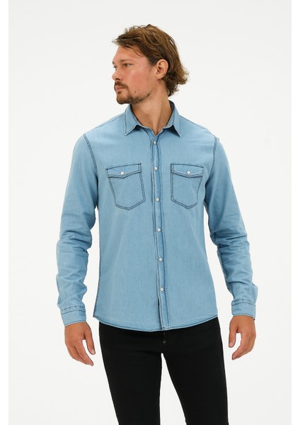 Slim Fit Denim Cepli Gömlek