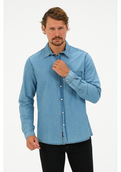Slim Fit Denim Cepli Gömlek